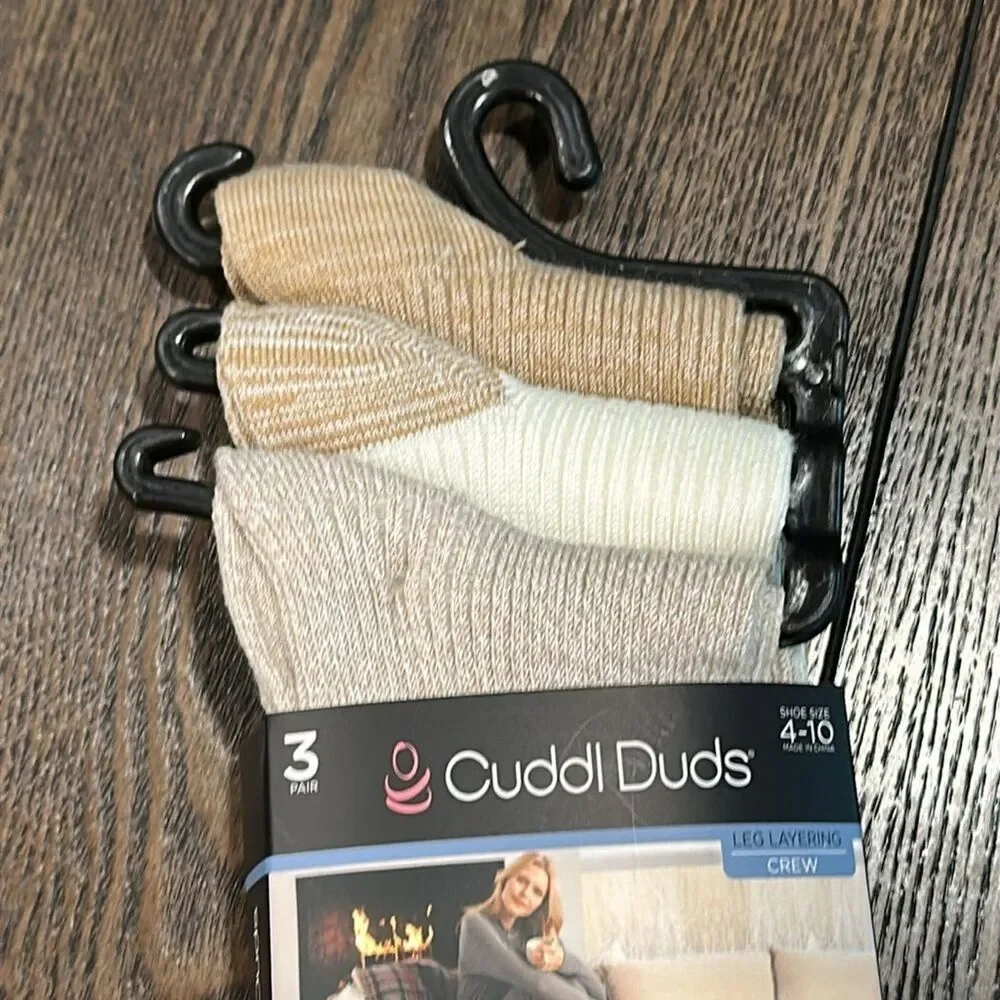 Cuddl Duds Plushfill 3-Pack Midweight Everyday Crew Socks NEW Taupe